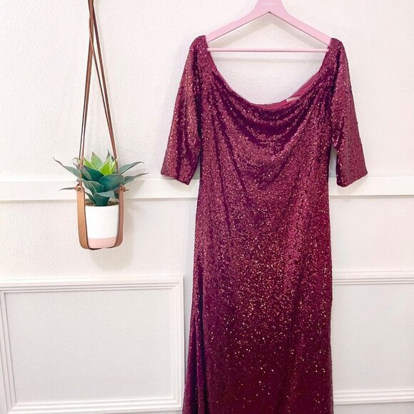 Revelry Off the Shoulder Ember Red Sequin Maxi Dress Gown Size 18 - Picture 3 of 9